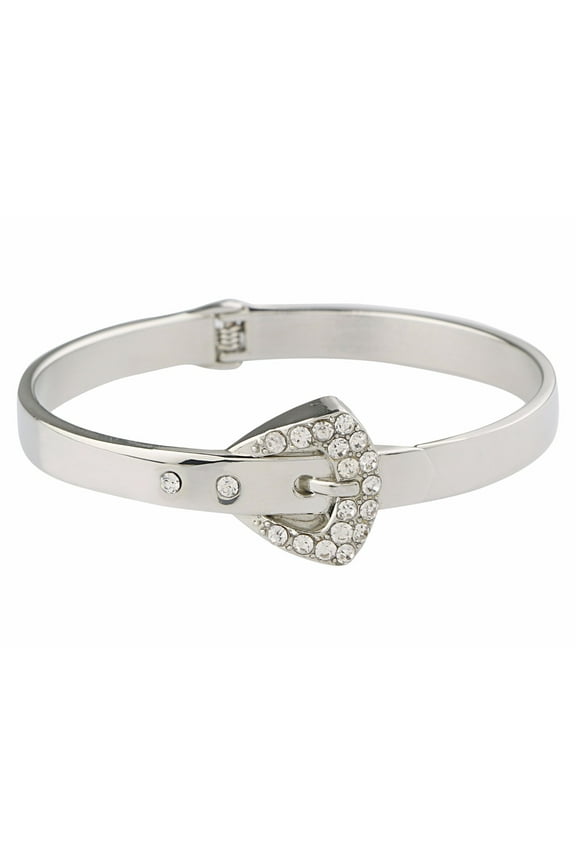 Silver Tone Stainless Steel CZ Hinged Open Cuff Bracelet Bangle for Women and Girls Love Rakhi Bracelet Gift