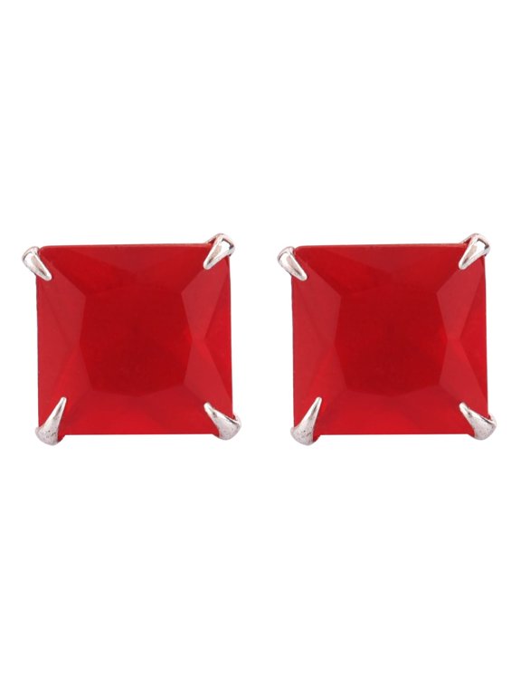 Solitaire Cubic Zirconia CZ Crystal Square Stud Earrings Jewelry for Women and - Pink