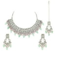 thumbnail image 1 of Efulgenz Turquoise Green Bohemian Indian Oxidized Vintage Bridal Sets Faux Pearl Kundan Choker Necklace Earrings & Head Chain Fashion Statement Jewelry set for Women, 1 of 10