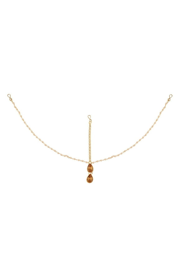 Wedding Headpiece Headband Crystal Rhinestone Indian Maang Tikka Head Chain Bridal Jewelry Accessories for Women Girls, Brown