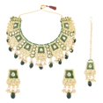 thumbnail image 1 of Efulgenz Wedding Jewlery Faux Kundan Beads Indian Green Antique Bridal Set Choker Necklace Earrings with Maang Tikka Traditional Jewelry for Women, 1 of 5