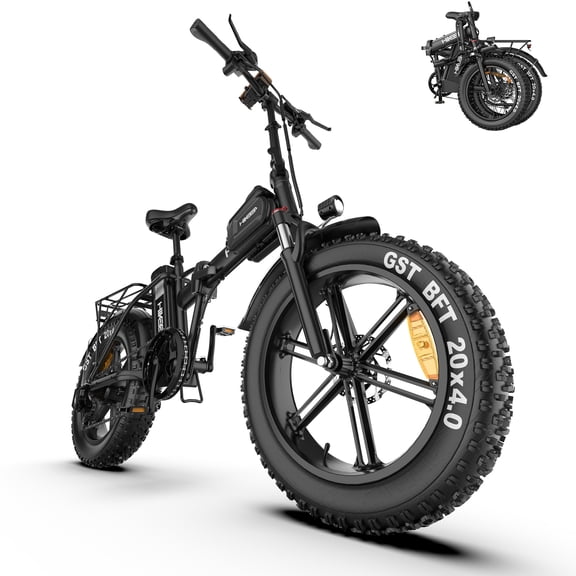 Efunkeep 750W Folding Electric Mountain Bike 48V 25Ah UL 2849 20x4 Fat Tire 7-Speed Black