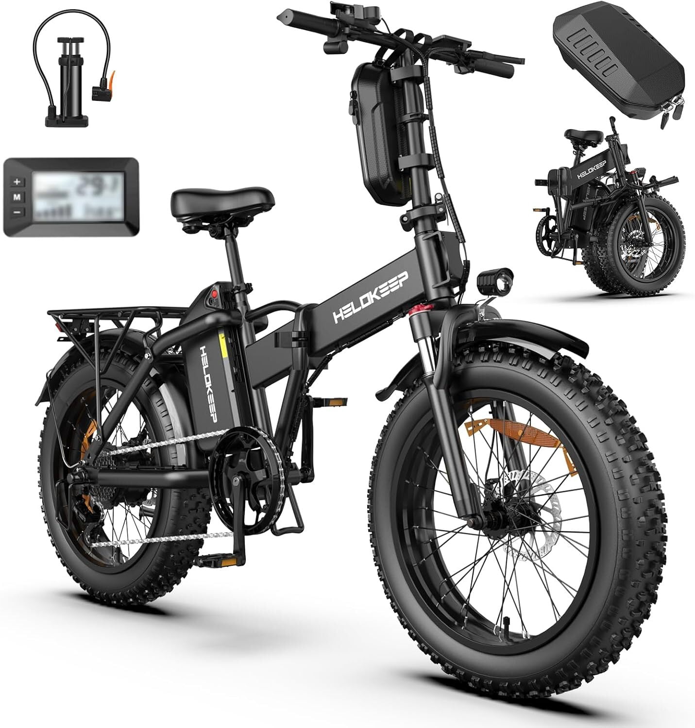 Folding Electric Mountain Bike for Adults, 750W/1500W Peak Motor, 48V 25Ah UL2849 Battery, 20"×4.0 Fat Tire, 7-Speed Off-Road E-Bike