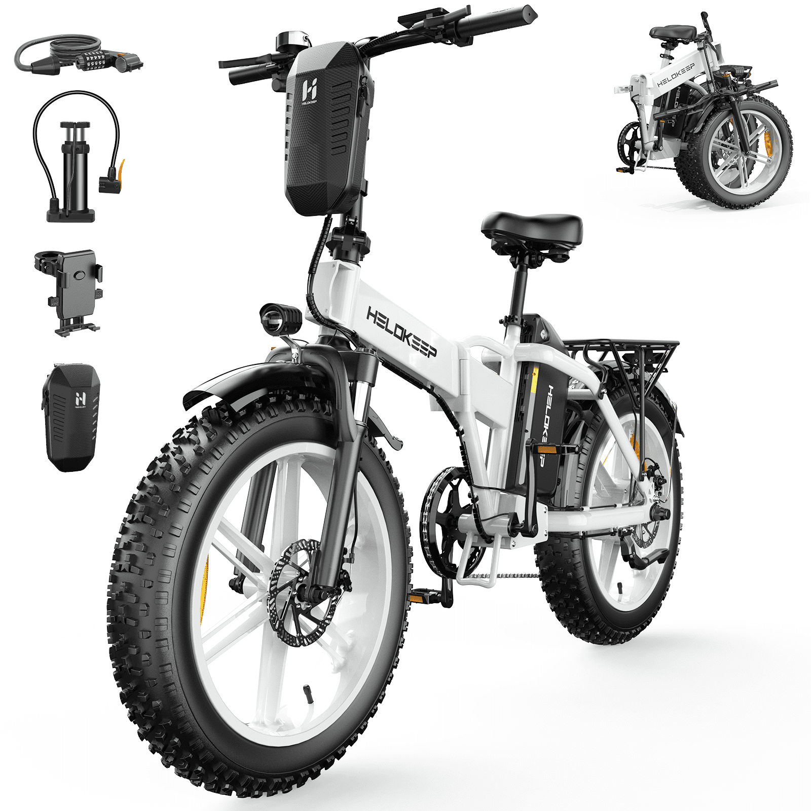 Helokeep CM20 Step-Thru Folding Class 2 Electric Bike for Adults, 20"x4.0 Fat Tire, 750W, 48V 25Ah, UL2849-Certified, 20MPH, Front Suspension, Black
