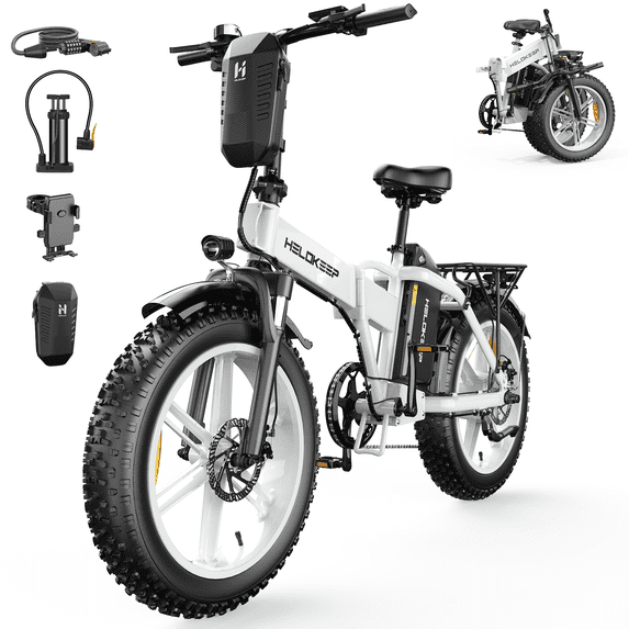 Helokeep CM20 Step-Thru Folding Class 2 Electric Bike for Adults, 20"x4.0 Fat Tire, 750W, 48V 25Ah, UL2849-Certified, 20MPH, Front Suspension, White