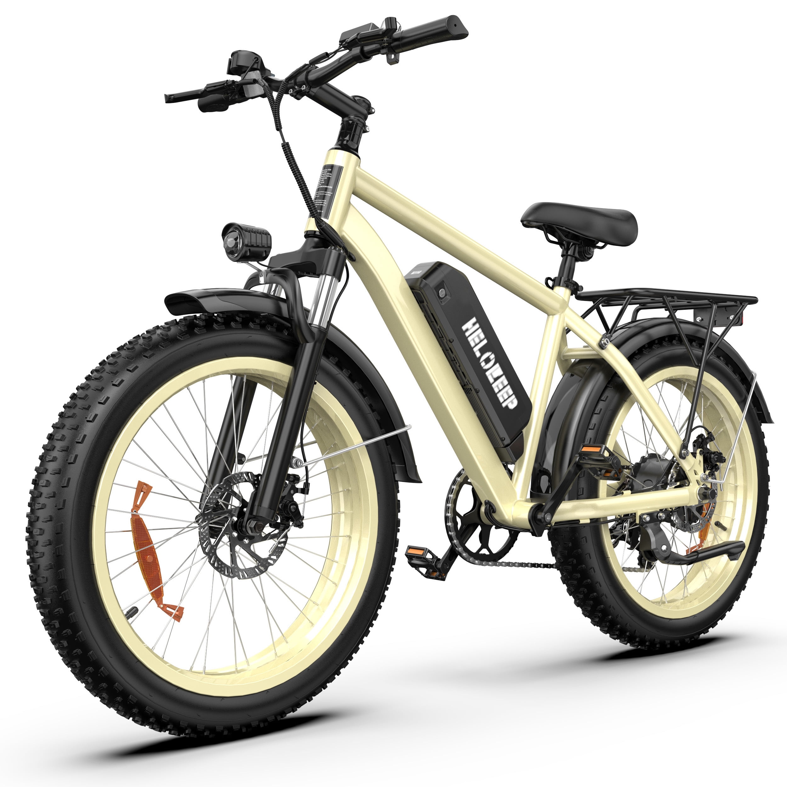 Helokeep Large Frame Electric Bike for Adults - 26" Ebike, 48V 15.6AH UL 2849 Battery, 28MPH, Front Suspension, Adjustable Seat, 330lbs Capacity, Desert Sand