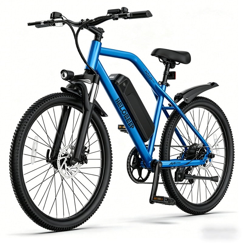 Helokeep M2601 Electric Bike for Adults, 26"x4.0 Tire E-Mountain Bicycle, Peak 750W Motor 48V 7.8Ah Removable Battery 7-Speed E-Bike UL2849, Blue