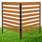 Efurden 2-Panel Air Conditioner Fence, Outdoor Poly Lumber Privacy Screen with Heavy Duty Stakes for Trash Cans Fence, Pool Equipment and Air Conditioning Units(Teak Color)