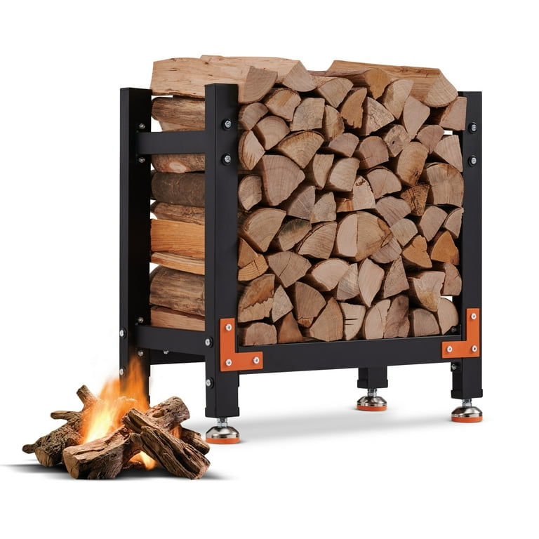 Efurden 2ft Firewood Rack Outdoor Indoor Heavy Duty Wood Rack with 4 Reinforced Metal Pieces for Fireplace Wood Storage Adjustable Foot Pad
