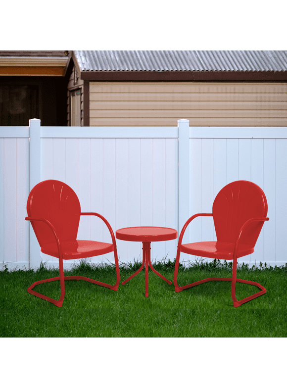 Efurden 3 Pieces Patio Bistro Set, Retro Metal Conversation Set 2 C-Spring Motion Armchairs with Round Side Table for Porch Lawn Garden, Red
