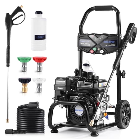 Efurden 3500PSI 2.3GPM Gas Pressure Washer with 209CC 7HP Engine, 4 Quick Connect Nozzles, 25FT Pressure Hose & Soap Tank