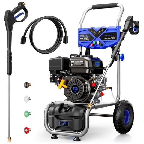 Efurden 3500PSI Gas Pressure Washer, 212CC Engine 2.3GPM High Power Cleaner, 4 Adjustable Nozzles for Wall Terrace Vehicle Garden Cleaning, Blue