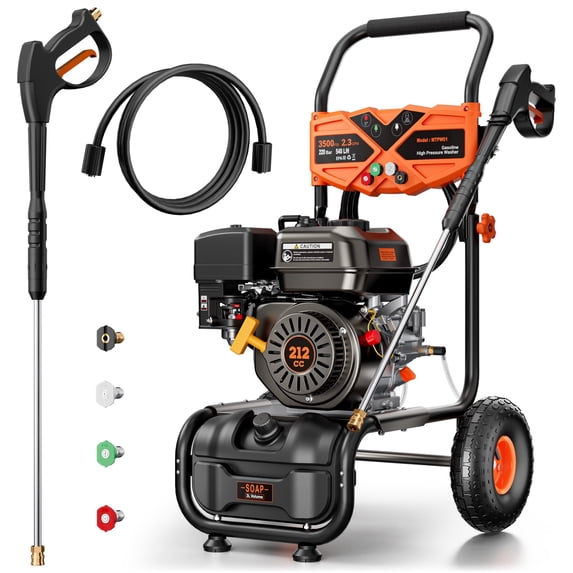 Efurden 3500PSI Gas Pressure Washer, 212CC Engine 2.3GPM, 4 Adjustable Nozzles for Wall, Terrace, Car & Garden Cleaning, Orange