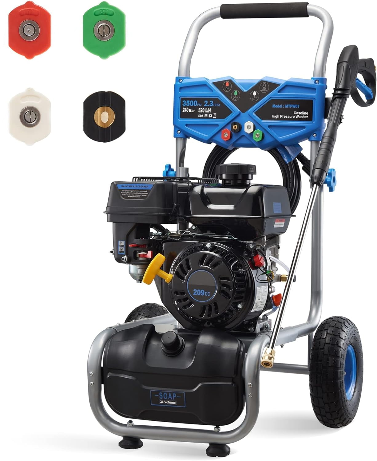 Efurden 3500PSI Gas Washer, 209CC, 2.3GPM, 4 Nozzl