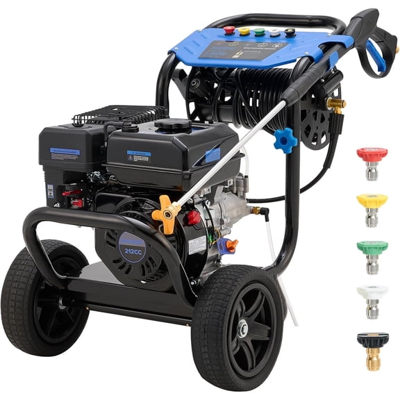 Efurden 3600 PSI Gas Pressure Washer with Hose Reel, 2.3 GPM 212CC Heavy Duty Engine, 30ft High-Pressure Hose & 5 Quick-Connect Nozzles for Garden Cleaning