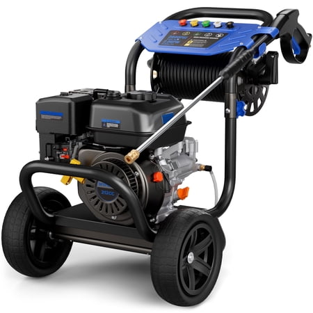 Efurden Gas Pressure Washer with Hose Reel, 3600PSI 2.3GPM, 212CC Heavy Duty Engine, 30FT Hose, 5 Quick Connect Nozzles for Garden Cleaning