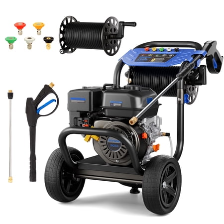 Efurden Gas Pressure Washer with Hose Reel, 3600PSI 2.3GPM, 212CC Heavy Duty Engine, 30FT Hose, 5 Quick Connect Nozzles for Garden Cleaning