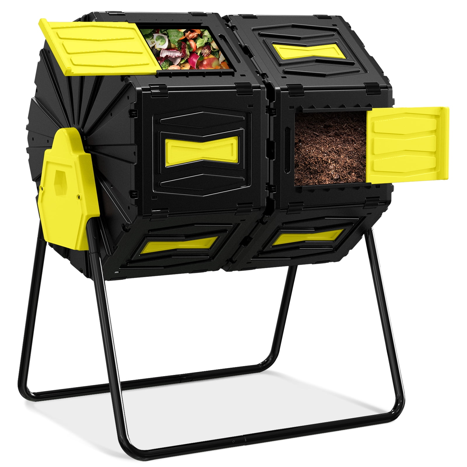 Efurden Dual Chamber Compost Bin, Outdoor Rotating Compost Tumbler with