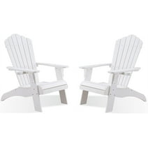 Efurden Adirondack Chair Set of 2, Oversized Poly Lumber Fire Pit Chair with Cup Holder, Weather Resistant Patio Chairs for Garden, 350lbs Support (White)