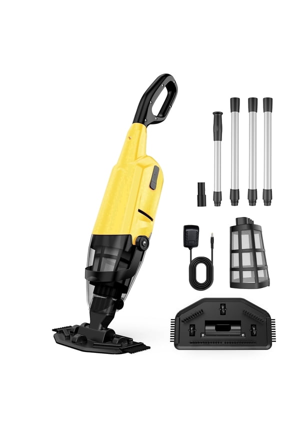 Cordless Pool Vacuum, Handheld Pool Vacuum with Running Time up to 60-Minutes for Above Ground Pools, Spas and Hot Tubs, Yellow
