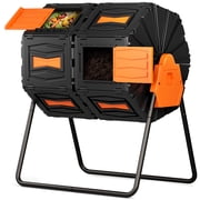 Efurden Dual 45 Gallon Chamber Compost Bin, Outdoor Rotating Compost Tumbler with Aeration System for Garden Kitchen and Yard Waste (Orange）