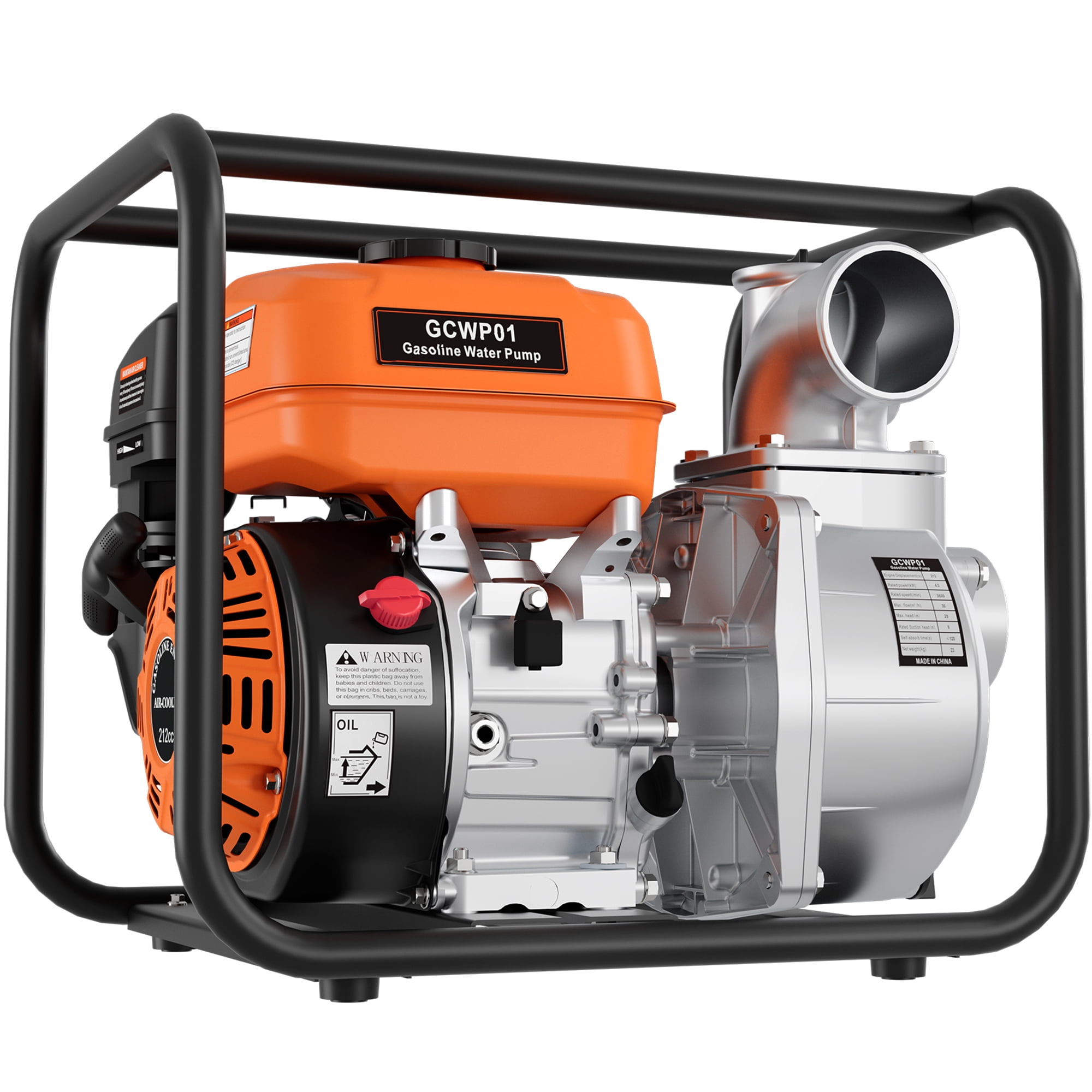 Efurden Gas Powered Water Pump, 3 inches 7HP 4-stroke Portable Irrigation Pump, 135 GPM Water Transfer Pump, EPA Certified