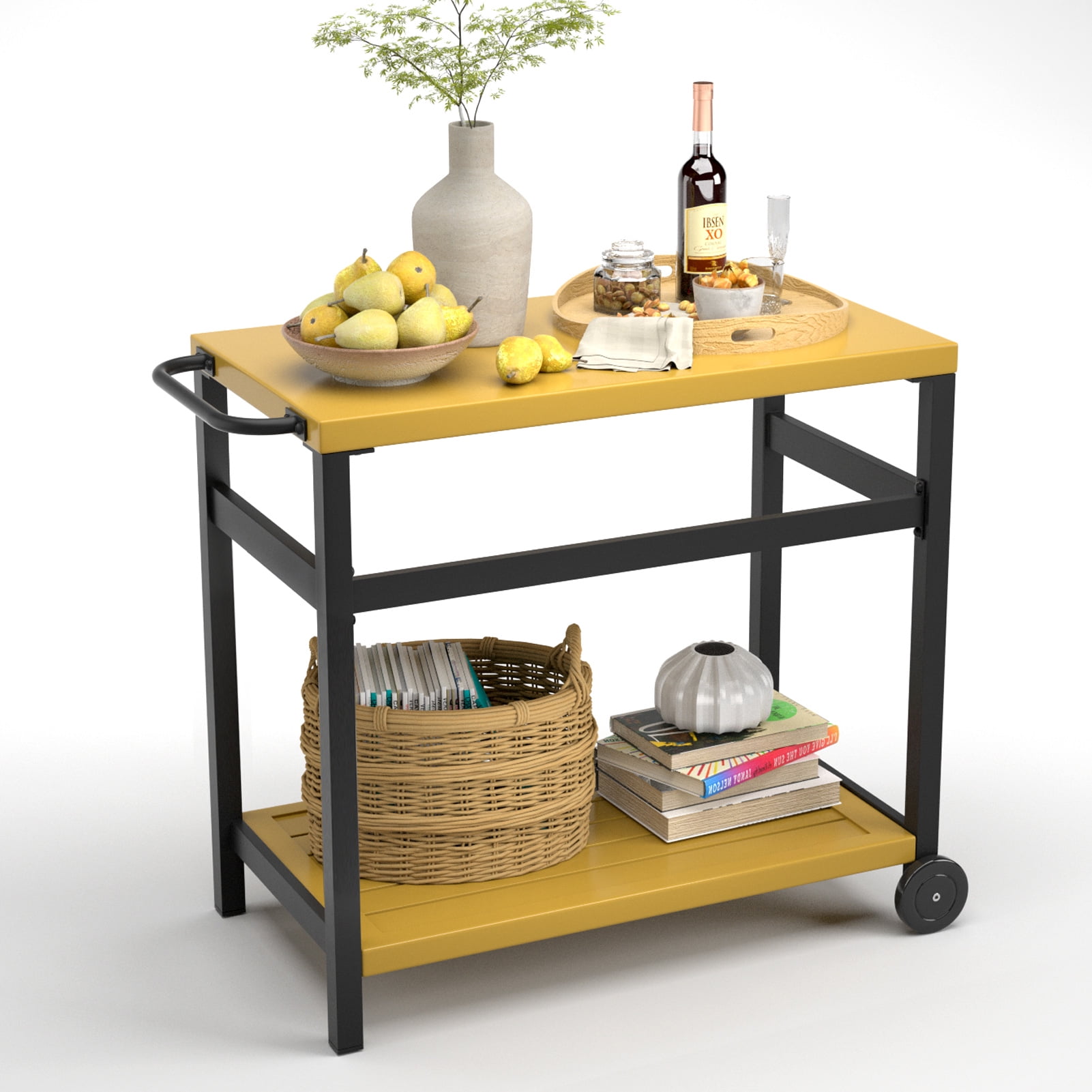 Efurden Outdoor Dining Cart Table, Movable Aluminum Grill Table with