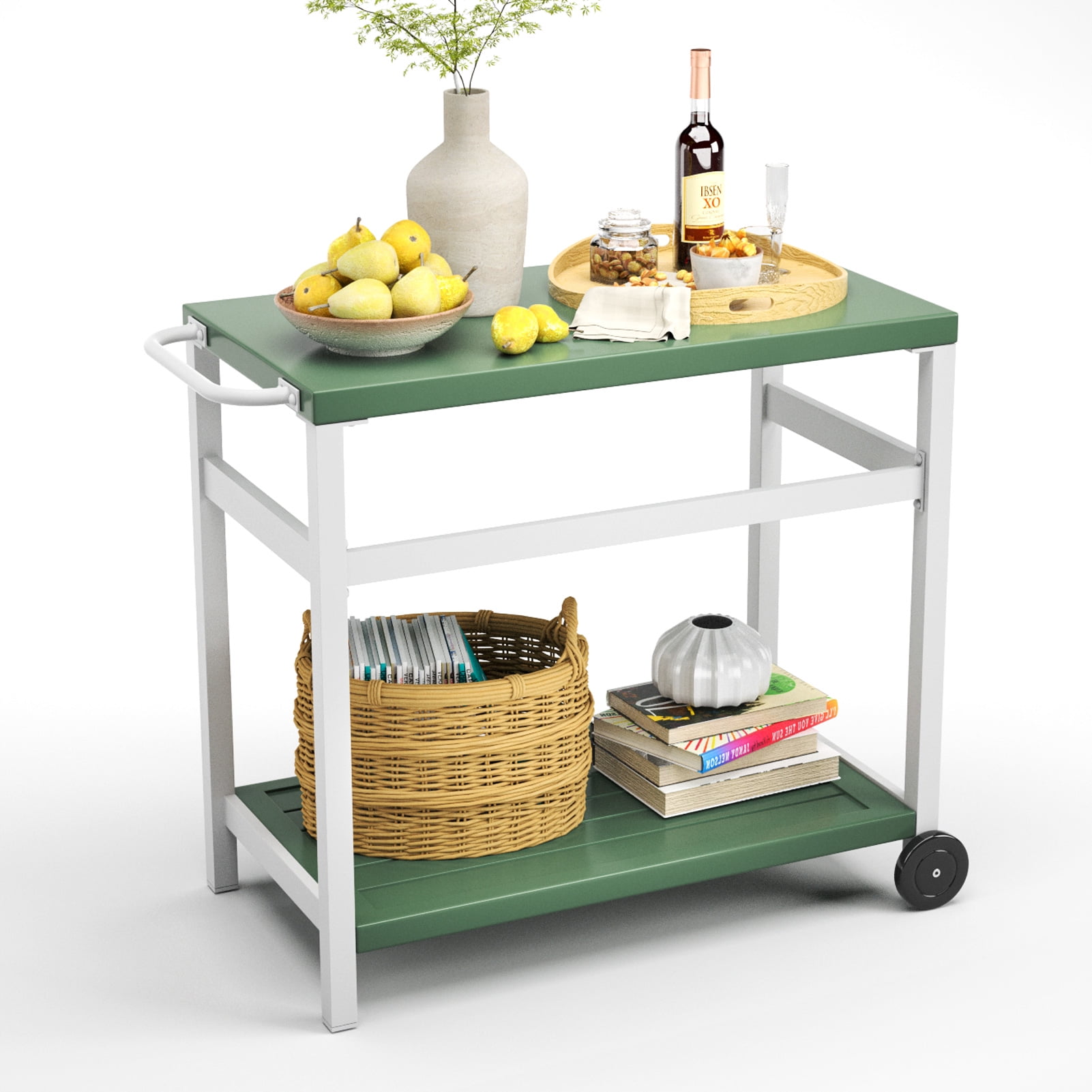 Efurden Outdoor Dining Cart Table, Movable Aluminum Grill Table with