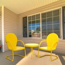 Efurden Outdoor Furniture 3 Piece Patio Bistro Set, All Weather Retro Metal Conversation Set, 2 C-Spring Motion Chairs with Side Table for Garden Porch Patio, Yellow