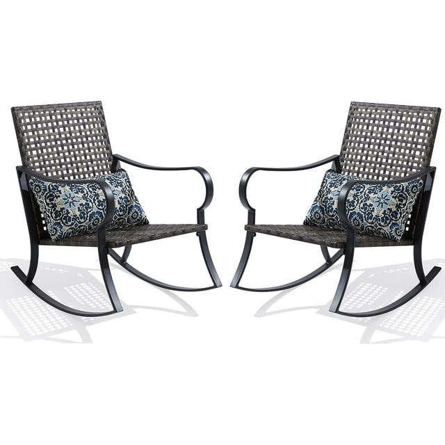Efurden Outdoor Rocking Chair with Pillow Cushion, Weather Resistant Metal Steel Frame Rattan