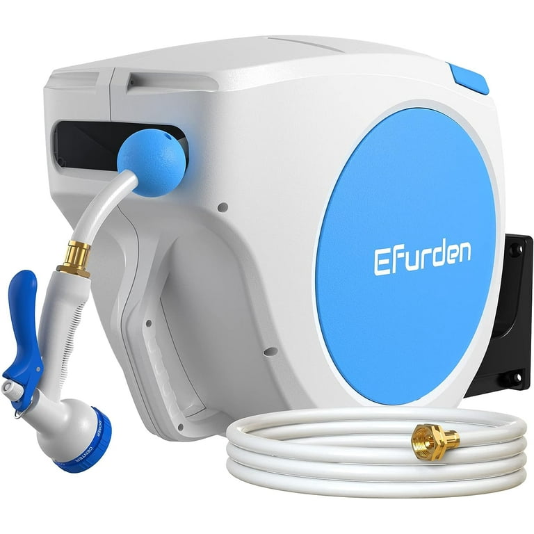 Efurden Retractable Hose Reel, 5/8 Inch x 100ft Wall Mounted Garden Hose  Reel with 180 Deg Swivel Bracket and Automatic Rewind