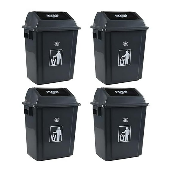 Egarye 5 Gallon Swing-Top Trash Can, 4-Pack Plastic Garbage Can with Swing Lid, Gray$$Storage