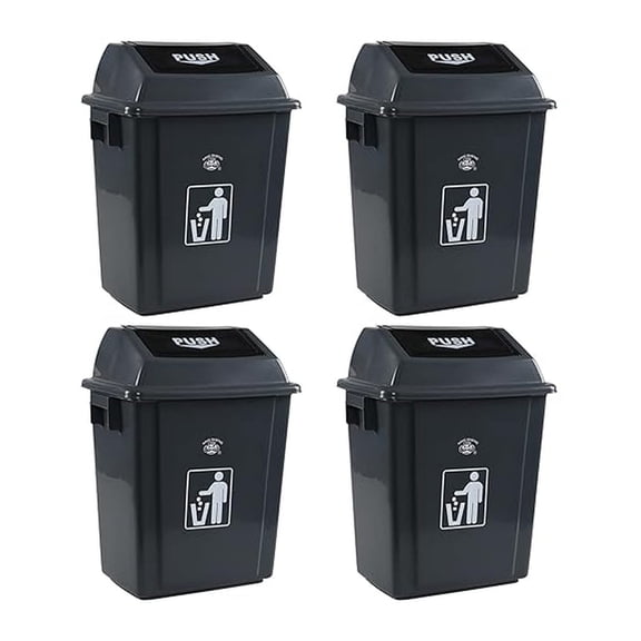 Egarye 5 Gallon Trash Cans 4-Pack - Gray Kitchen Garbage Cans with Lid - Step-On Automatic Closing Waste Bins for Bathroom, Office, Home - Durable Plastic