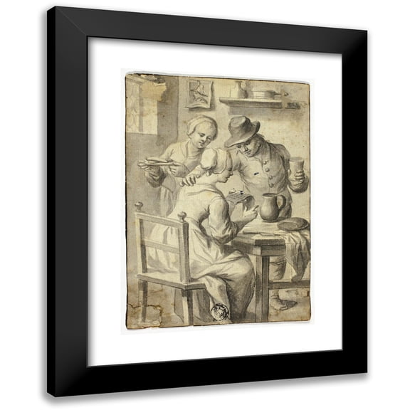 Egbert van Heemskerk the elder 11x14 Black Modern Framed Museum Art Print Titled - Woman Reading at Table While Man and Woman Listen In