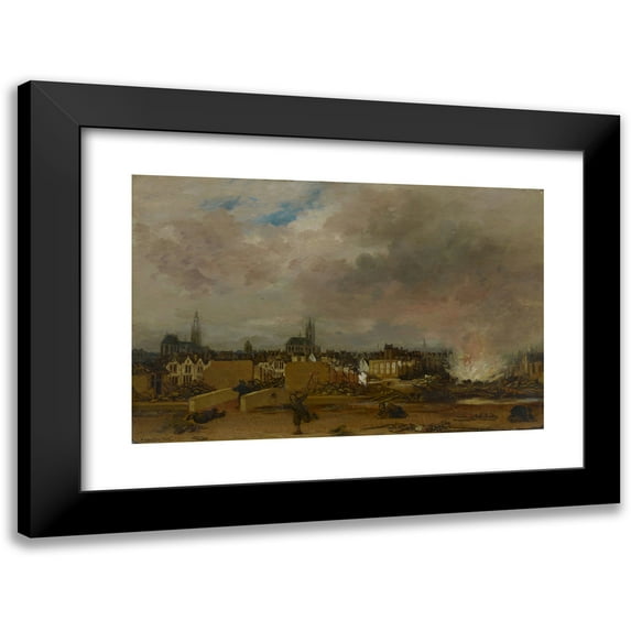 Egbert van der Poel 24x17 Black Modern Framed Museum Art Print Titled - The Explosion of the Powder Magazine in Delft, 1654 (ca. 1654)