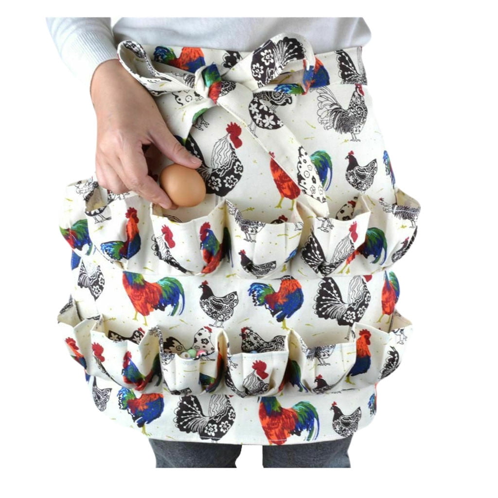 VEAREAR Kitchen Farm Hen Print Two-row Chicken Egg Collecting Gathering  Apron Pocket
