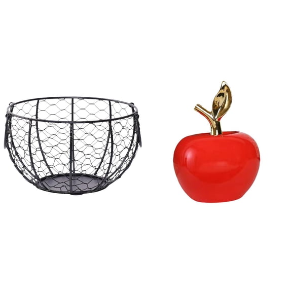 Egg Basket Multipurpose Iron Wire Woven Basket Ceramic Statue Durable Material for Kitchen Bathroom Cafe Study Room