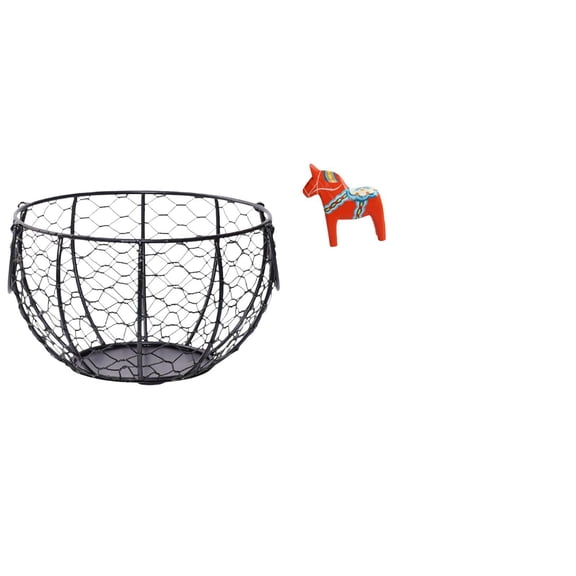 Egg Basket Wire Basket Dalecarlian Horse Figurine Rustic Iron Construction for Bookshelf and Home Decor