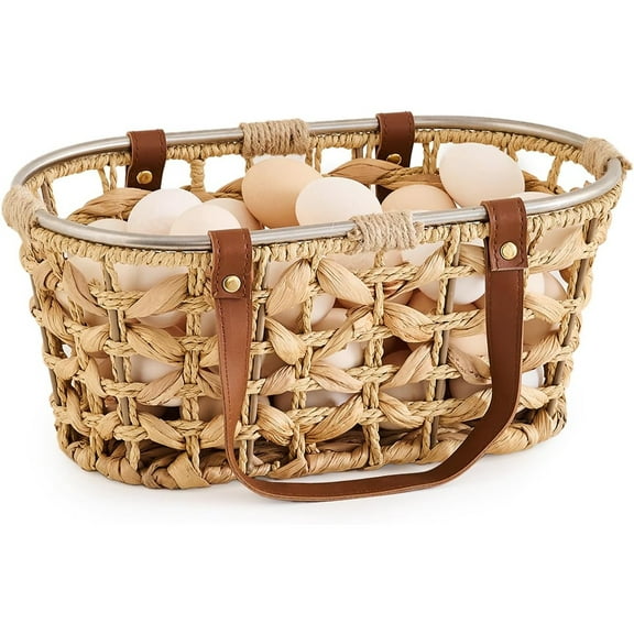 Egg Baskets for Collecting Fresh Eggs Farmhouse Handmade Wicker Hyacinth Egg Collecting Basket with Handle