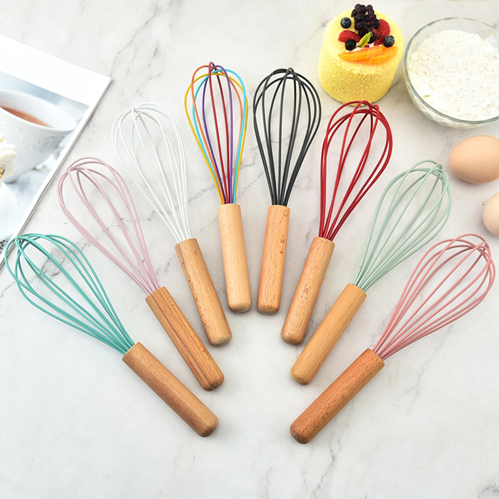 Egg Beater Dishwasher Safe Whisk 4 Pcs Silicone Whisk with Wooden