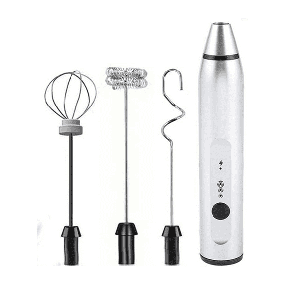 Egg Beater, Wireless Electric Multi-speed Control Rechargeable Batteries Balloon Whisk for Eggs, Milkshake - silver + hook