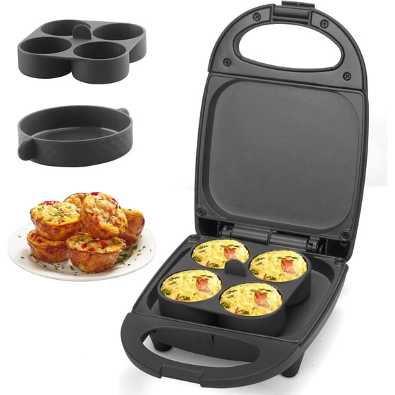 Egg Bite Maker with 2 Silicone Egg Molds for Breakfast Sandwiches, Breakfast Maker, Omelet Pan, Healthy Snacks or Desserts, Black