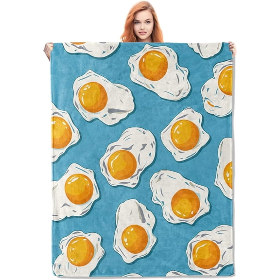 Egg Blanket Gifts for Kids Adults Soft Warm Lightweight Flannel Food Sunny-Side-Up Egg Pattern Throw Blankets for Bed Sofa Home Travel Decor 50"x40"