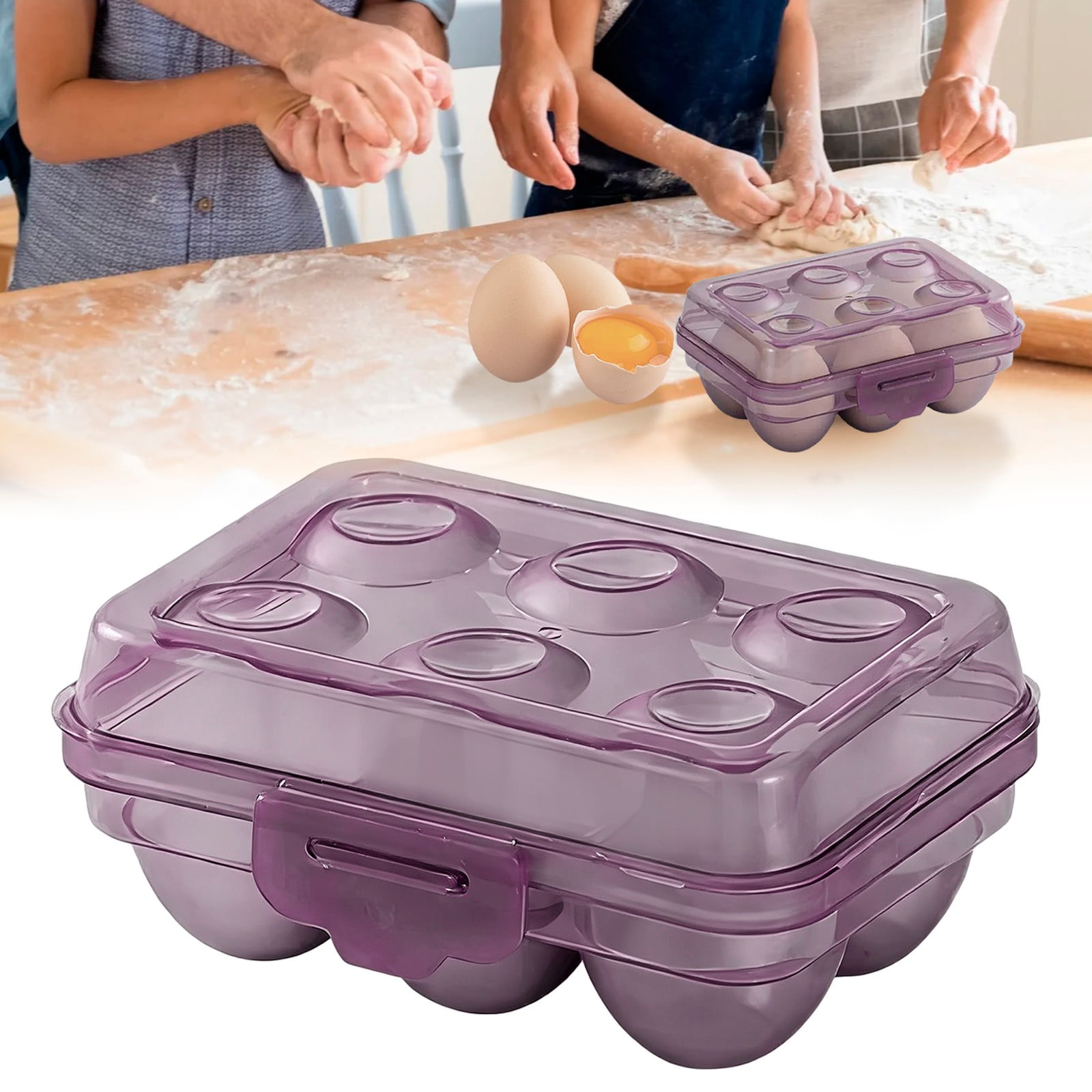Egg Carrier, 6 Egg Holder, Stackable Egg Storage Container with Lid, Refrigerator Organizer and Fridge Egg Holder, Portable Space-Saving Case for 6 Eggs, Great for Kitchen, Camping & Picnic