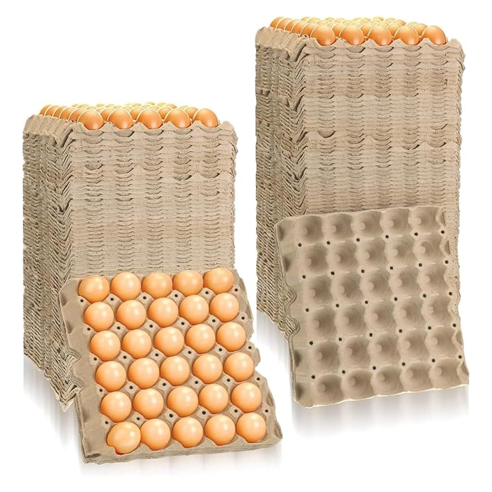 Egg Cartons 130 Pack - 30 Cell Pulp Fiber Flats, Stackable Cardboard Egg Crates for Chicken Eggs, Farm Fresh Storage & Transport