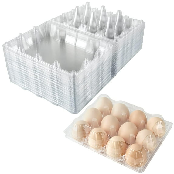 Egg Cartons Bulk, 12 Packs Empty Clear Plastic Egg Carton Holds Up to 12 Eggs, Reusable Chicken Egg Tray Holders for Family Pasture Chicken Farm, Business Market Display, Storage(3*4)
