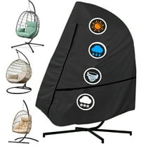 Patio Hanging Egg Chair Cover Single Seat, 600D Heavy Duty Waterproof Outdoor Wicker Swing Egg Chair with Stand Protector Fits up to 75L x 45W Inch