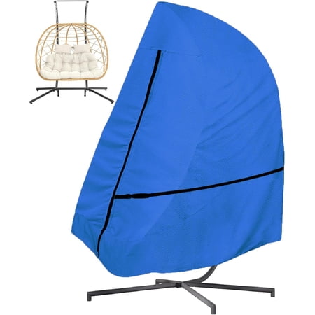 Patio Hanging Egg Chair Cover Double Seat , 600D Heavy Duty Waterproof Outdoor Double Seat Wicker Swing Egg Chair with Stand Protector Fits up to 91L x 80W Inch