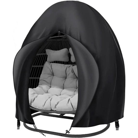 Egg Chair Cover,Patio Extra Large Double Egg Chair Cover for Outdoor Furniture, Heavy Duty Swing Hanging Egg Chair Cover Waterproof, Anti-UV, Dust-Proof,91x80 Inches,Black