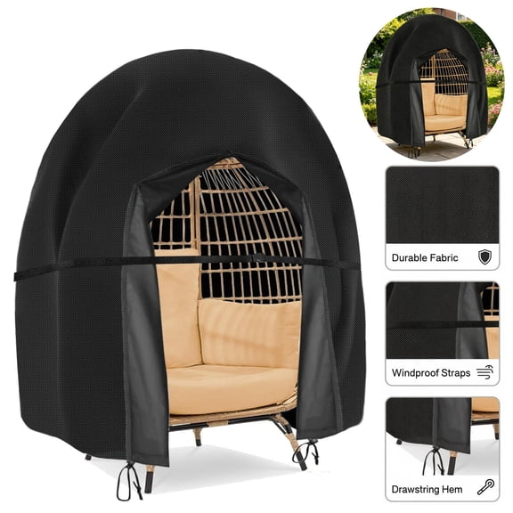 Egg Chair Cover,Patio Hanging Swing Chair Cover, Waterproof/Windproof Heavy Duty Weather Resisatnt Outdoor Hanging Chair Cover, 91*80in,Black